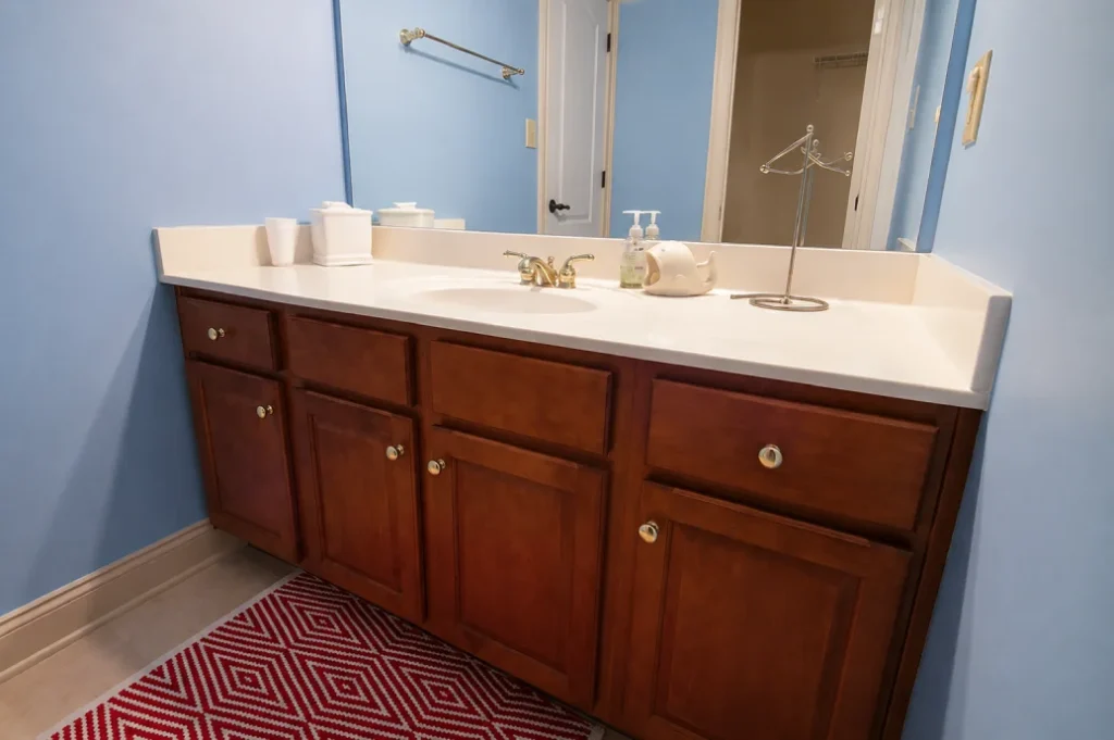 Bathroom vanity refinishing in York County Maine - Putnam Coastal Painting