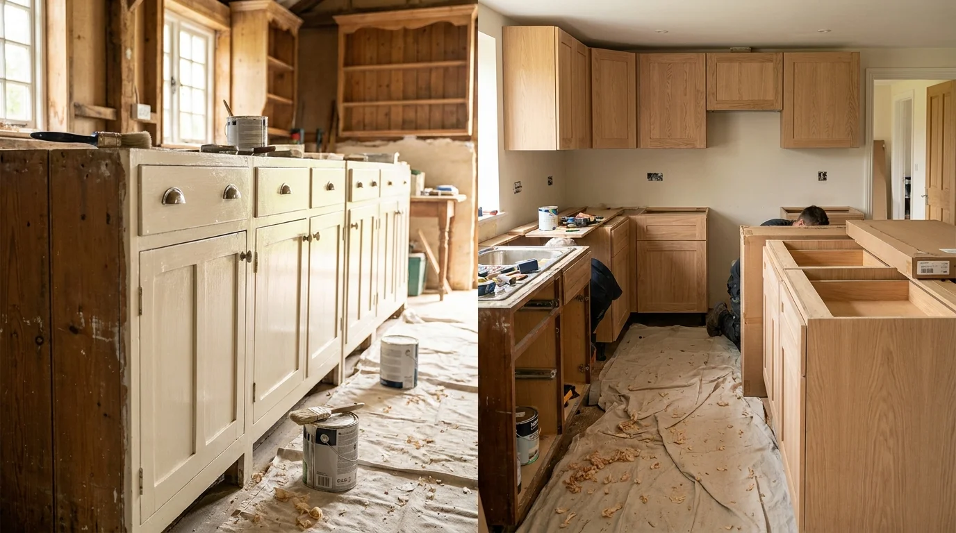 Cabinet refinishing vs replacing - Putnam Coastal Painting Maine